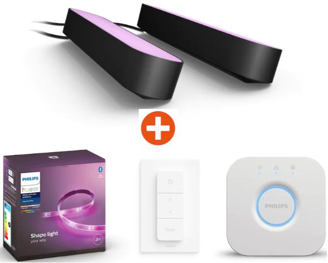 2x Philips Hue Play Lightbar inkl. Dimmer, Bridge & LightStrip für 179