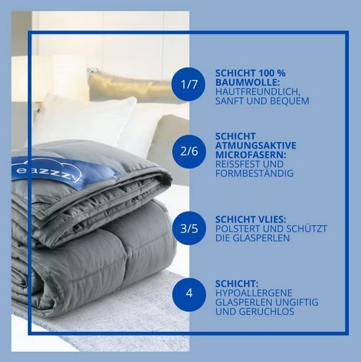 Eleganz Gewichtsdecke 155x220 Cm, 7 Kg – Für Erwachsene, Atmungsaktiv, Mit Glasperlenfüllung, Für Besseren Schlaf & Stressabbau, Grau