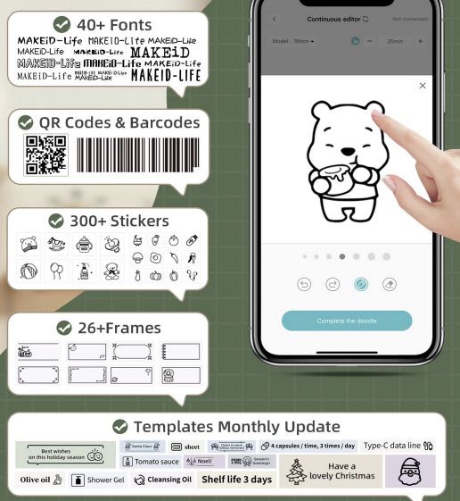Makeid D50 Etikettendrucker - 5,08cm Druckkopf Mit App & PC Anbindung