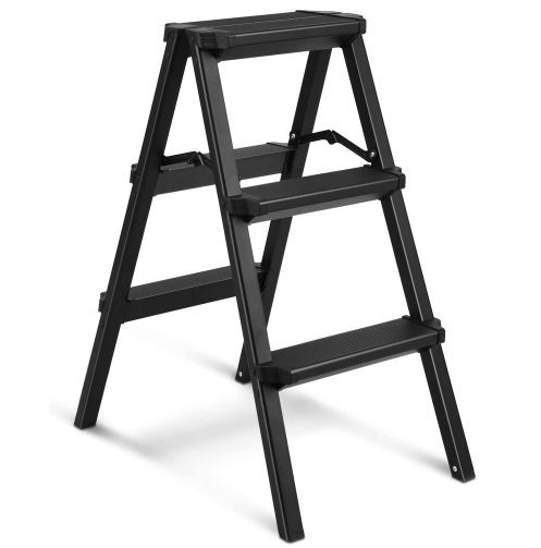 HBTower Trittleiter 2 Stufen Faltbar - Nur 4,5 Cm Flach, 150 Kg Belastbar