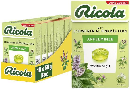 10er Pack Ricola Apfelminze KräuterBonbons, 50g Box ab 12,31€ (statt 20€)
