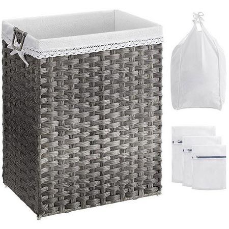 AIKVIGSS 100L Wäschekorb Mit Deckel | Faltbar | Mit Bambusgriffen