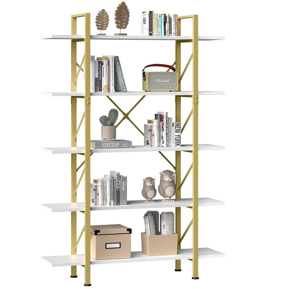TWSOUL Bücherregal 5 Ebenen 20 Fächer Drehbares Standregal, Dekoregal, 163*45cm, Tragkraft 304kg, Dekoregal, Schlafzimmer, Wohnzimmer, Küche