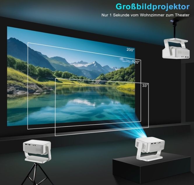 Eroshoo Mini Beamer Handy 4K Unterstützung mit Ständer,1080P Mini