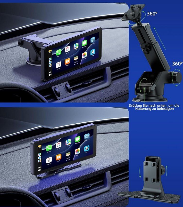 Lamto Draadloze CarPlay & Android Auto Draagbare Autoradio, 10 Inch