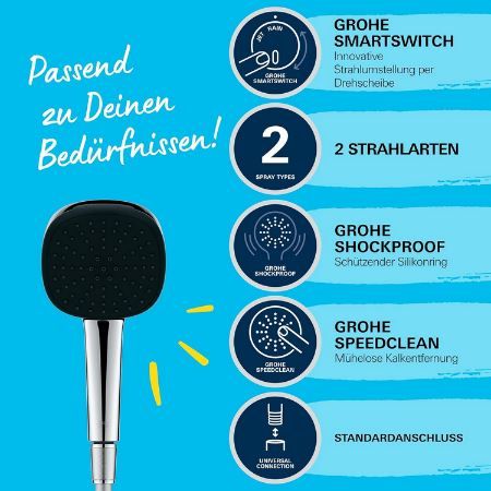 GROHE QuickFix Vitalio Handdouche 13cm Vierkant Met 3 Straalsoorten Chroom Sw705164