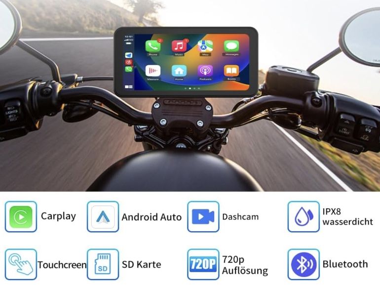 6,25 Zoll Motorrad Carplay Android Auto Display mit Dashcam für 104,99 ...