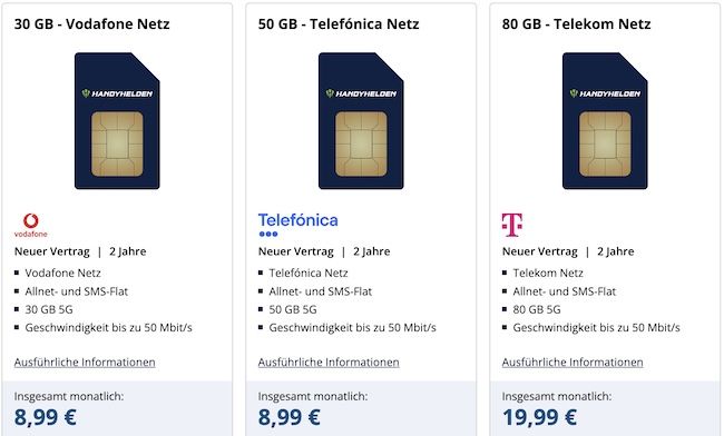 Handyhelden: günstige Handytarife in allen Netzen - z.B. o2 Allnet 50GB